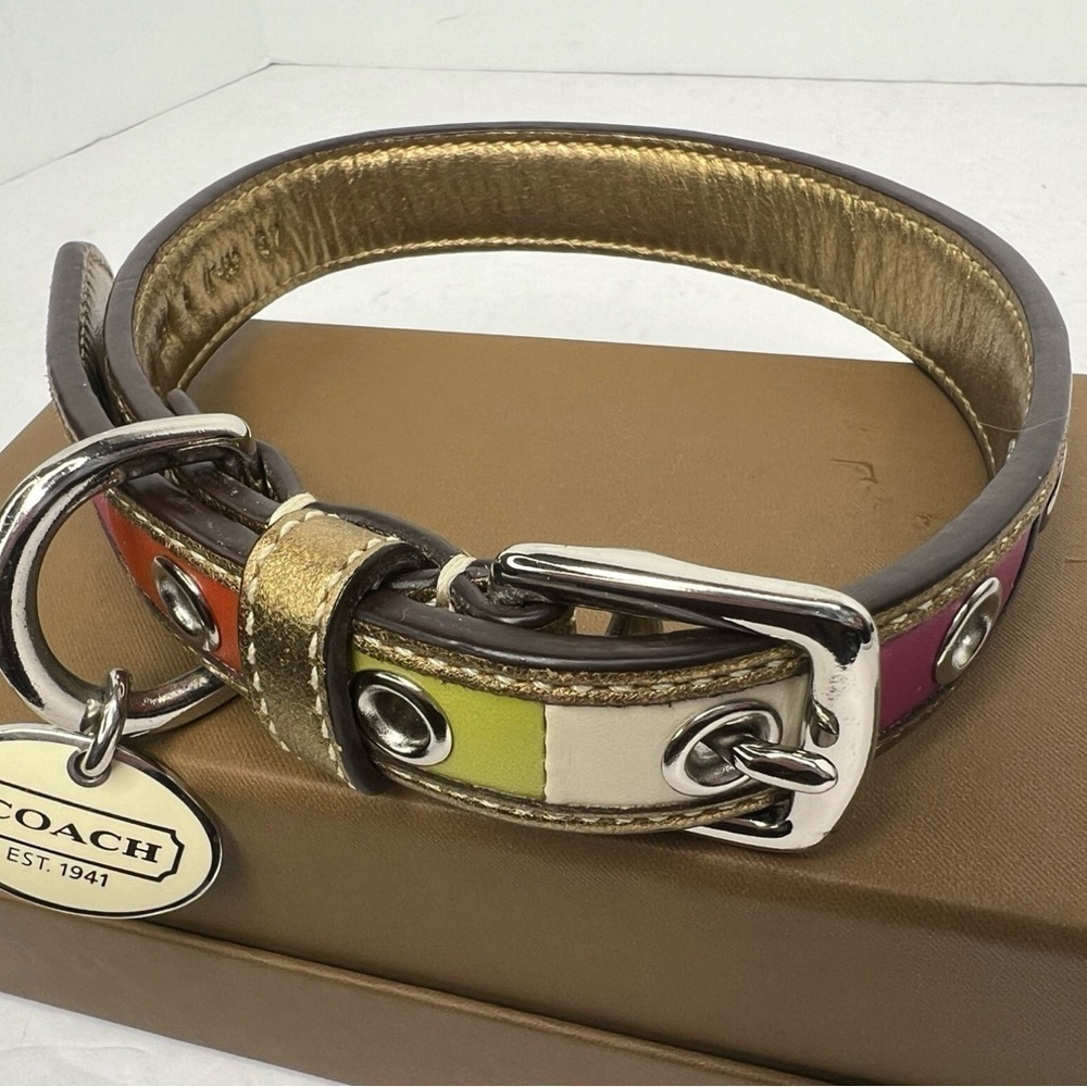 Coach Legacy Striped Leather Vintage Pink Blue Size SMALL Dog Collar - Picture 13 of 16